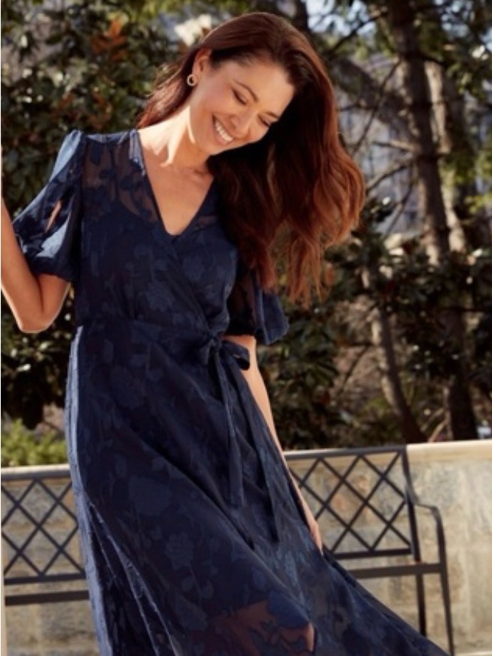 Midi Wrap Dress in Navy Floral